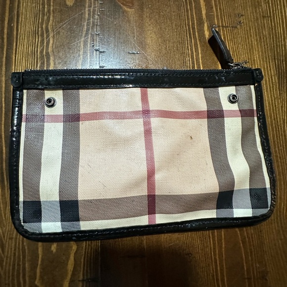Burberry London Check Canvas Zip Pouch with Black Patent Trim - Picture 6 of 11